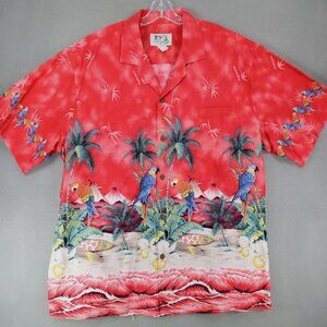 VINTAGE KY's‎ Hawaiian Shirt Mens 2XL Red Colorful Floral Palm Beach Parrots USA